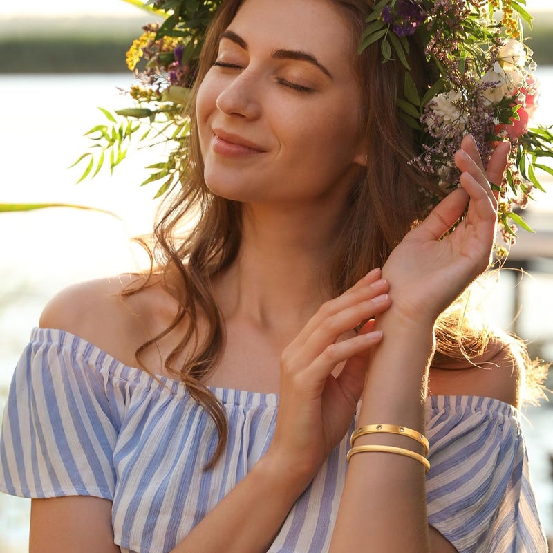 MPRAINBOW Gold Bracelets for Women, 2Pcs 18K Gold Plated Cubic Zirconia Bangle Crystal Friendship Bracelet Jewelry,Wedding Party Christmas Birthday Gifts for Her Girlfriend Sister Daughter - Image 2